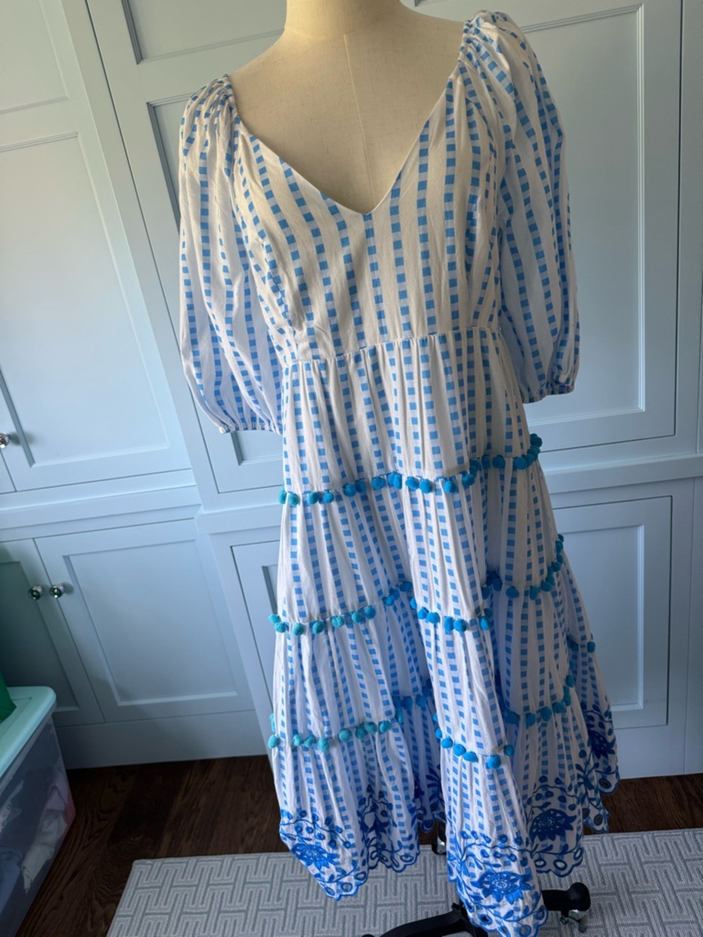 EUC, Lilly Pulitzer White and Light Blue Tiered Midi Dress.
